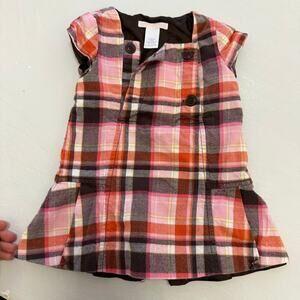 Janie and Jack cropped sleeve brown & pink fall top w buttons 6-12 months festiv